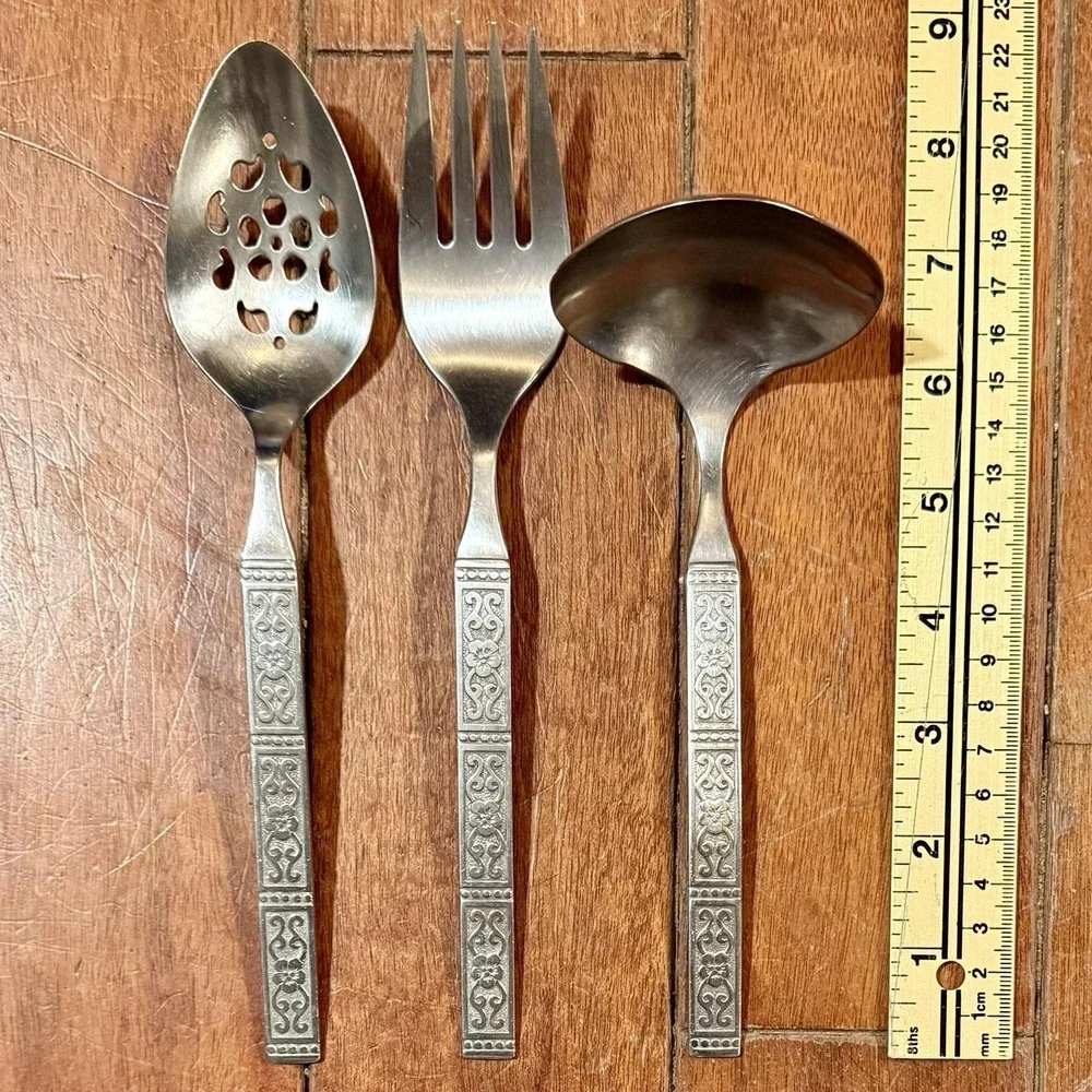 9pcs VTG Oneida Community ISABELLA Stainless‎ MCM Flatware 3 Serving / 1 Setting